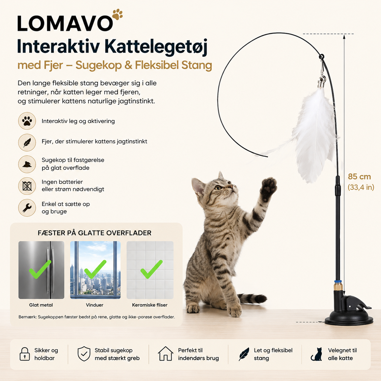 LOMAVO Interaktiv Kattelegetøj med Fjer – Sugekop & Fleksibel Stang